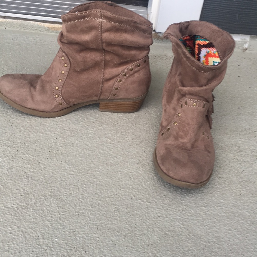Brown ankle booties with tassels
